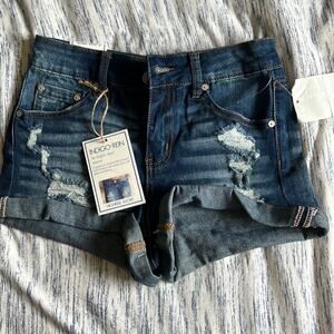 NWT Indigo rein high rise distressed dark wash denim size 3 cotton blend‎